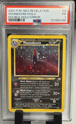 Houndoom #8 Double Holo Error 2001 Pokemon Neo Revelation PSA 1 Swirl Low Pop - Image 1