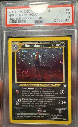 Houndoom #8 Double Holo Error 2001 Pokemon Neo Revelation PSA 1 Swirl Low Pop - Image 2