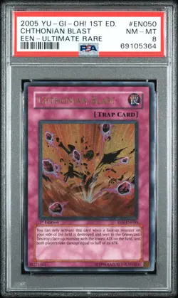 Yugioh PSA 8 NEAR MINT Chthonian Blast EEN-EN050 1st Edition Ultimate Rare 2005 - Image 1