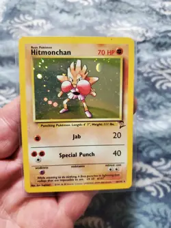 LP HOLO Pokemon TCG Hitmonchan Holo Rare Card 8/130 Base Set 2 - Image 2