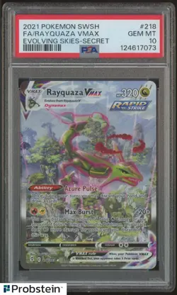 2021 Pokemon SWSH Evolving Skies Secret #218 FA Rayquaza Vmax PSA 10 GEM MINT - Image 1