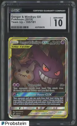 2019 Pokemon Sun & Moon TCG EN Team Up-FA #165/181 Gengar & Mimikyu GX CGC 10 - Image 1