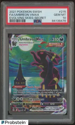 2021 Pokemon Evolving Skies Secret SWSH #215 Umbreon Vmax FA PSA 10 GEM MINT - Image 1