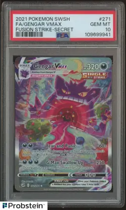 2021 Pokemon SWSH Fusion Strike Secret #271 FA Gengar VMax PSA 10 GEM MINT - Image 1