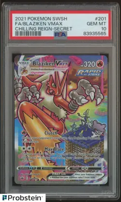 2021 Pokemon SWSH Chilling Reign Secret #201 Blaziken Vmax FA PSA 10 GEM MINT - Image 1
