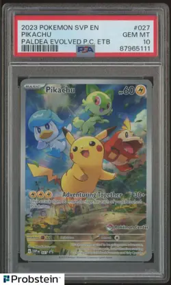2023 Pokemon SVP En Paldea Evolved PM Center ETB #027 Pikachu PSA 10 GEM MINT - Image 1