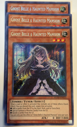 YUGIOH- Ghost Belle & Haunted Mansion - FLOD-EN033 - Secret Rare - PLAYSET - Image 1