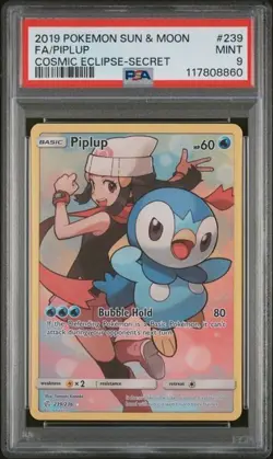 PSA 9 MINT Piplup Full Art 2019 Cosmic Eclipse Secret 239 Graded Pokemon Card - Image 1