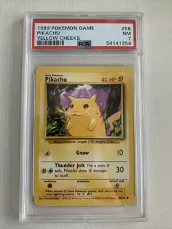 1999 Pokemon Game Pikachu Yellow Cheeks #58 Base Set PSA 7 NM - Image 1