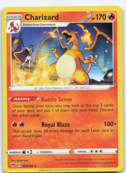 Charizard 025/185 Rare Normal SWSH04: Vivid Voltage LP Pokemon - Image 1