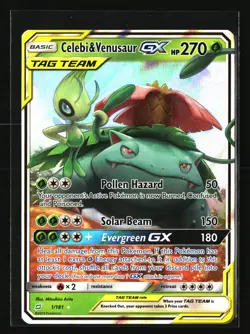 Pokemon CELEBI & VENUSAUR GX 1/181 Ultra Rare Tag Team (SM Team Up) NM/Near Mint - Image 1