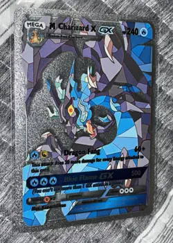Pokemon Mega Charizard X GX 240hp Silver Foil Fan Art Collector Card TCG - Image 1