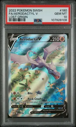 2022 POKEMON SWORD & SHIELD LOST ORIGIN #180 FULL ART/AERODACTYL V PSA 10 - Image 1