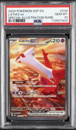 2024 POKEMON SSP EN-SURGING SPARKS SPECIAL ILLUSTRATION RARE LATIAS EX PSA 10 - Image 1