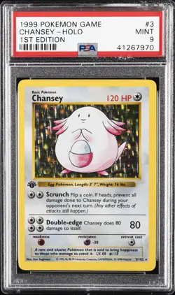 1999 POKEMON GAME 1ST ED #3 CHANSEY-HOLO PSA 9 - Image 1