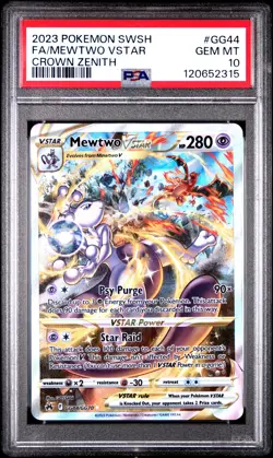 2023 POKEMON SWORD & SHIELD CROWN ZENITH #GG44 FULL ART/MEWTWO VSTAR PSA 10 - Image 1