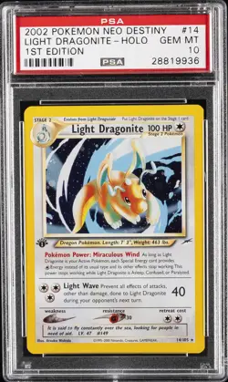 2002 POKEMON NEO DESTINY 1ST ED #14 LIGHT DRAGONITE-HOLO PSA 10 - Image 1