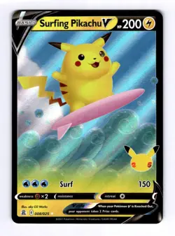 Surfing Pikachu V Celebrations #008 (2021) Ultra Rare Holo NM Pokemon - Image 1