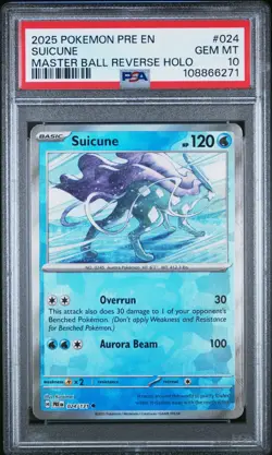 GEM MINT✨ 2025 Pokemon EN Prismatic Evolutions Suicune 024 Master Ball PSA 10 - Image 1