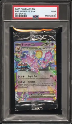 2025 POKEMON PROMO PACK PRISMATIC EVOLUTION SURPRISE BOX-ESPEON EX CELLO PSA 9 - Image 1