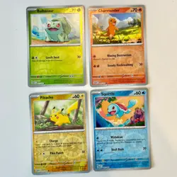 Pokemon 151 Reverse Holo Cosmo Set 4 Cards Pikachu Squirtle Charmander Bulbasaur - Image 1