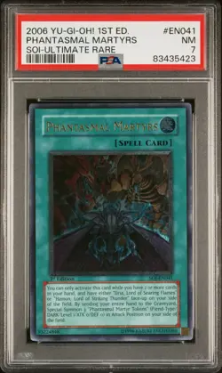 yugioh TCG Ultimate Rare Phantasmal Martyrs - SOI-EN041 1st Edition PSA 7 - Image 1