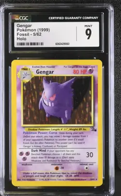 CGC 9 MINT Gengar 1999 Fossil 5/62 Holo Pokemon Card - Image 1