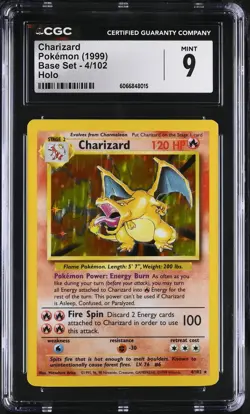 CGC 9 MINT Charizard 1999 Base Set 4/102 Holo Pokemon Card - Image 1