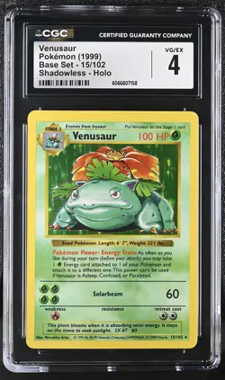CGC 4 Venusaur 1999 Base Set 15/102 Shadowless Holo Pokemon Card - Image 1