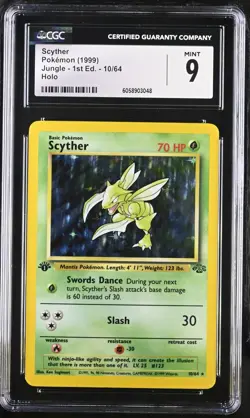 CGC 9 MINT Scyther 1999 Jungle 1st Edition 10/64 Holo Pokemon Card - Image 1