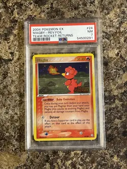 2004 Pokemon EX Team Rocket Returns 24/109 Magby Reverse Foil PSA 7 NM - Image 1