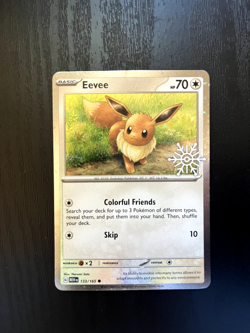 Eevee 133/165 Holiday Snowflake Stamp Promo Swirl (by tail!) Pokemon Card | LP - Image 1