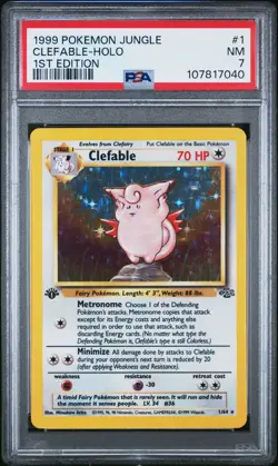 1999 POKEMON JUNGLE 1ST EDITION # 1 CLEFABLE HOLO PSA 7 - Image 1