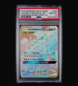 PSA 10 Lucario & Melmetal Gx Unbroken Bonds #224 2019 Pokemon Sun & Moon 220595 - Image 1