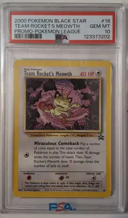 PSA 10 Pokemon League Team Rocket's Meowth Black Star Promo #18 G6 - Image 1