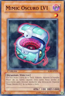 1996 Yugioh 1st Edition "Mimic Oscuro LV1" Spanish #SOD-SP009. Lightly Played! - Image 1