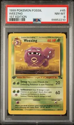 1999 Pokemon Fossil 1st Edition 45 Weezing PSA 8 NM-MT - Image 1