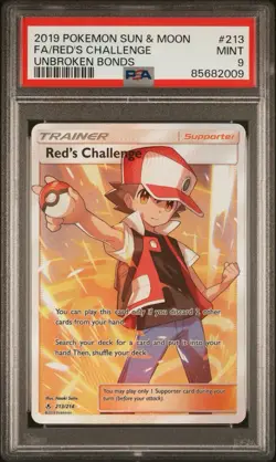 Pokemon TCG Reds Challenge 213/214 SM Unbroken Bonds Full Art Card PSA 9 Mint - Image 1