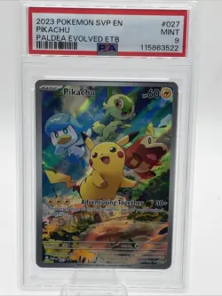 2023 Pokemon Svp EN-SV Black Star Promo Pikachu Paldea Evolved ETB #027 PSA 9 - Image 1