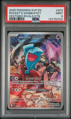 POKEMON EN-SV BLACK STAR PROMO #203 ROCKET'S WOBBUFFET DESTINED RIVALS PSA 9 - Image 1