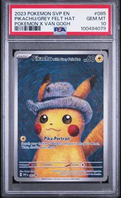 PSA 10 2023 Pokemon x Van Gogh SVP EN #085 PIKACHU Grey Felt Hat Gem Mint - Image 1