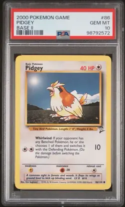 2000 Pokemon Base 2 # 86 Pidgey PSA 10 Card GEM MINT! Trusted Seller! Free Ship! - Image 1