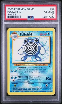2002 Pokemon Base 2 #57 Poliwhirl PSA 10 Card GEM MINT Trusted Seller Free Ship - Image 1