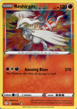 🔥Reshiram 017/072 Shining Fates AMAZING RARE Masterpiece TRUE Pokemon Treasure! - Image 1