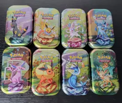 Pokemon Prismatic Evolutions Mini Tins Opened No Packs Full Set Of 8 Empty Tins - Image 1