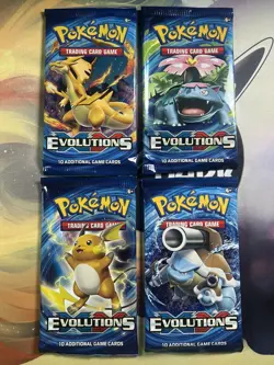 Pokemon 4x SET EMPTY XY Evolutions Booster Packs NO CARDS Full Art Set - Image 1