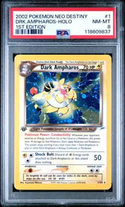 2002 Pokemon Neo Destiny #1 Dark Ampharos Holo 1st Edition PSA 8 NM-MINT - Image 1