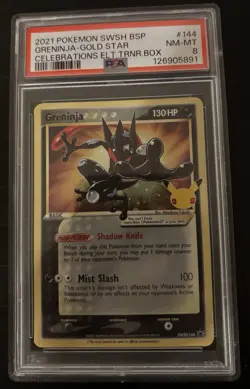 Pokemon Card Greninja Gold Star SWSH144 Black Star Promo Celebrations PSA 8 - Image 1