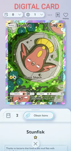 Stunkfisk Pokemon Pocket Mobile Game Card Secluded Springs Set ☆ Rare Trade Card - Image 1