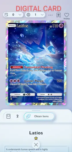 latios pokemon Pocket Mobile Game card Secluded Springs Set ☆ Rare Trade Card - Image 1